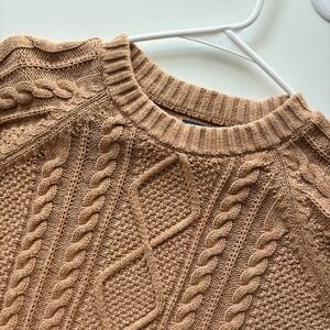 Gap Classic Cable Sweater Womens Medium Camel Heather Brown Cotton Knit Pullover